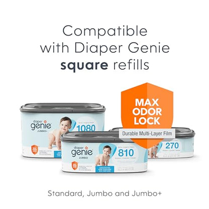 Diaper Genie Select Pail is Made of Durable Stainless Steel and Includes 1 Starter Square Refill That can Hold up to 165 Newborn-Sized Diapers.