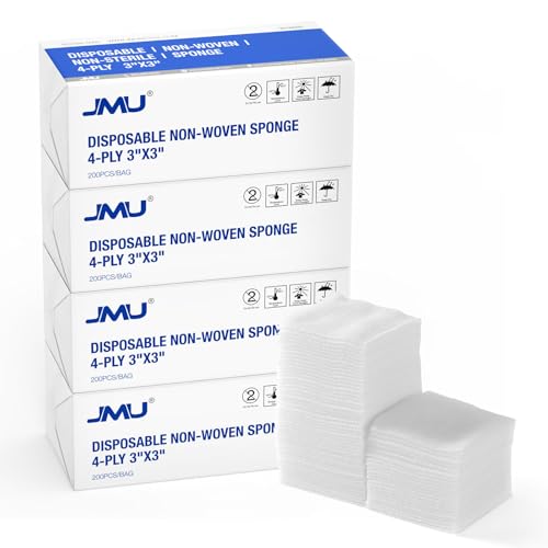 JMU 800 Gauze Pads 3x3, Sponge Non Woven 4-Ply Non-Sterile Dental Pads All Purpose Gauze