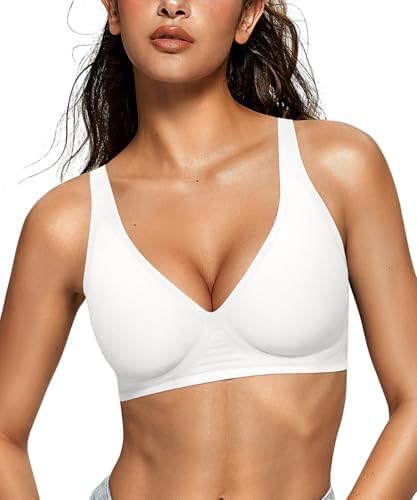 OEAK Womens Deep V Bras Wireless Comfortable Bra Supportive No Underwire Bras Tshirt Push Up Bralettes Plunge Seamless Bra