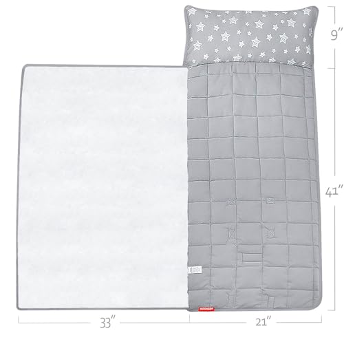Moonsea Toddler Nap Mat with Fleece Minky Blanket, Lightweight, Soft Perfect for Kids Preschool, Daycare, Travel Sleeping Bag Boys and Girls, 21" x 50" Fit Standard Cot