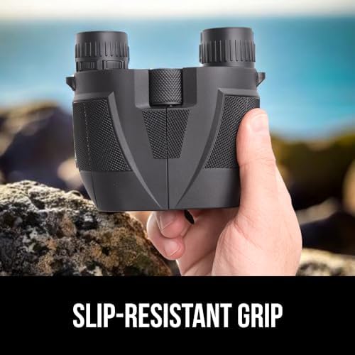 GORILLA GRIP 10x25 Compact Binoculars for Adults with Strap, Superior High Powered Clear 10X Magnification, Lightweight, Bird Watching, Hunting, Stargazing, Adjustable Eye Cups, Black