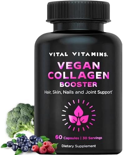 Vital Vitamins Vegan Collagen Booster - with Silica and Hyaluronic Acid - Plant-Based Collagen Supplements - Supports Hair, Skin, Nails & Joints - 60 Capsules