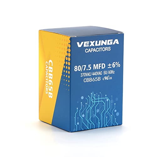 80/7.5 uF 80+7.5 MFD 370V or 440V Dual Run Start Round A/C Capacitor CBB65 CBB65B Air Conditioner Capacitors for AC Unit Fan Motor Start or Heat Pump or Condenser Straight Cool