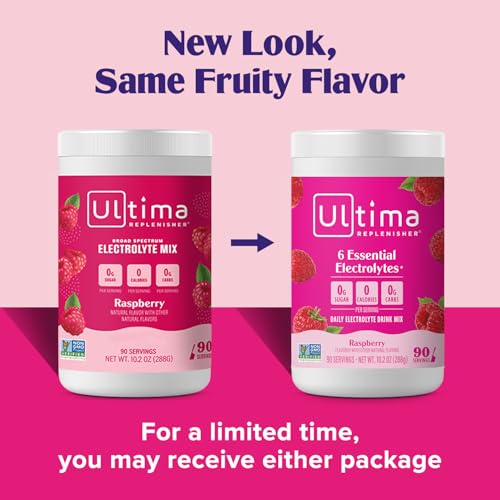 Ultima Replenisher Daily Electrolyte Powder Drink Mix – Sugar Free – Raspberry, 90 Servings – Hydration Powder with 6 Key Electrolytes and Trace Minerals – Keto Friendly, Vegan, Non-GMO