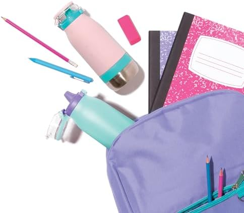 Ello Emma 14oz Vacuum Insulated Stainless Steel Kids Water Bottle with Straw and Built-in Carrying Handle and Leak-Proof Locking Lid for School Backpack, Lunchbox and Outdoor Sports