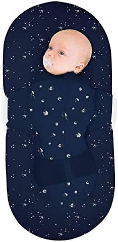 Happiest Baby SNOO Sleep Sack - 100% Organic Cotton Baby Swaddle Blanket - Doctor Designed Promotes Healthy Hip Development (Midnight Planets, Small)