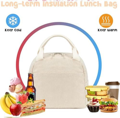 Bluboon Lunch Bag for Women Men Cute Corduroy Lunch Tote Bags Reusable Insulated Lunch Box Large Capacity Reusable Insulated Cooler for Work Picnic or Travel
