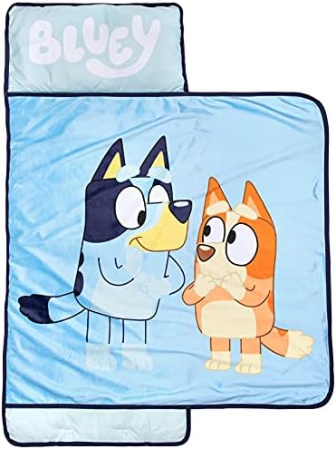 Jay Franco Bluey Sisters Nap Mat – Built-in Pillow and Blanket - Super Soft Microfiber Kids'/Toddler/Children's Bedding, Ages 3-7 (Official Bluey Product)