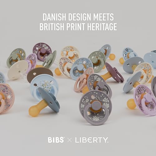 BIBS Colour Liberty Soother 2-Pack, BPA Free Dummy Pacifier, Round Nipple. Natural Rubber Latex, Made in Denmark, Size 1 (0-6 Months), Eloise Blush
