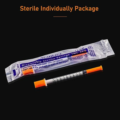 1ml Syringe with 30Ga 1/2in Needle, Individually Wrapped, Pack of 100