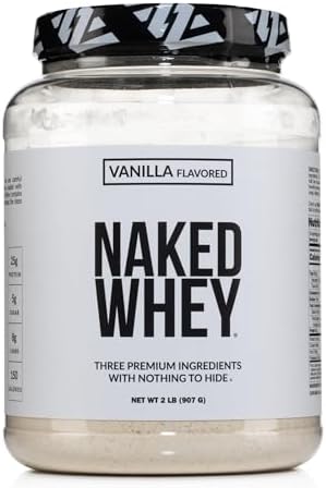 NAKED Whey Vanilla Protein Powder - Only 3 Ingredients - Grass Fed Whey Protein Powder, Vanilla Flavor, and Organic Coconut Sugar, No GMO, No Soy, and Gluten Free - 24 Servings