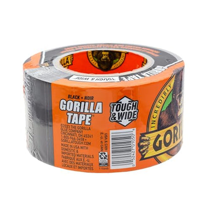 Gorilla Tape Tough & Wide, Black Tape, 2.88" x 25 yd (Pack of 4) - Heavy Duty and Weather Resistant for Indoor or Outdoor