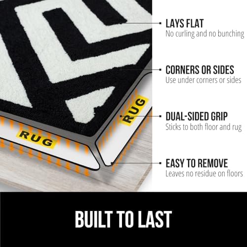 GORILLA GRIP 12 Pack Rug Gripper Pads, Keep Area Rugs Corners from Curling and Bunching, Reusable Dual-Sided Flexible Sticky Pad, Grips Floor Underlayment, Hold Carpet in Place on Hardwood Floors