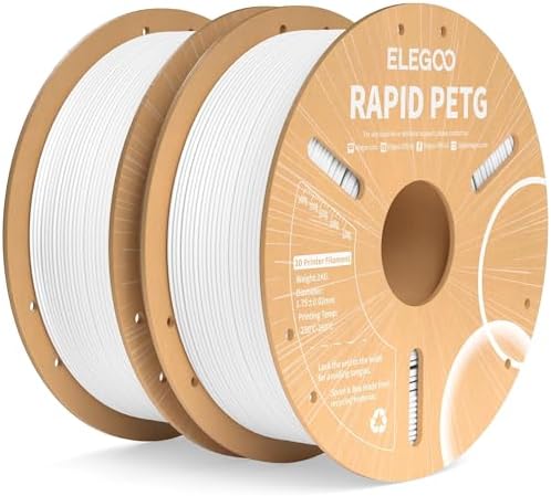 ELEGOO Rapid PETG Filament 1.75mm White 2KG, High Speed 30-600mm/s 3D Printer Filament Dimensional Accuracy +/- 0.02 mm, 1kg Cardboard Spool(2.2lbs) Fits for Most FDM 3D Printers