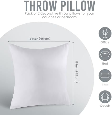 Utopia Bedding Throw Pillows Insert (Pack of 2, White) - 18 x 18 Inches Bed and Couch Pillows - Indoor Decorative Pillow