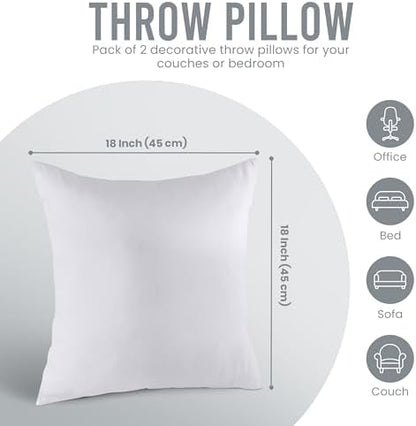 Utopia Bedding Throw Pillows Insert (Pack of 2, White) - 18 x 18 Inches Bed and Couch Pillows - Indoor Decorative Pillow