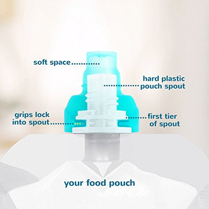 ChooMee SoftSip Food Pouch Top | Baby Led Weaning | No Spill Flow Control Valve, Protects Childs Mouth, 100% Silicone, BPA Free | Swirl Colors, 4 CT