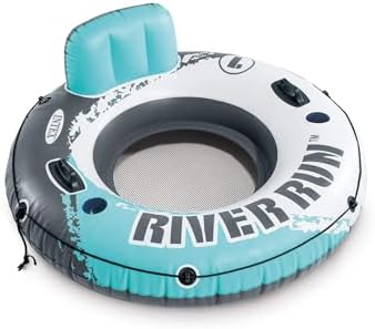 INTEX 56825EP River Run 1 Inflatable Floating Lounge: Comfortable Backrest – Built-in Cup Holders – Durable Grab Handles – All Around Grab Rope – 220lb Weight Capacity – Color May Vary