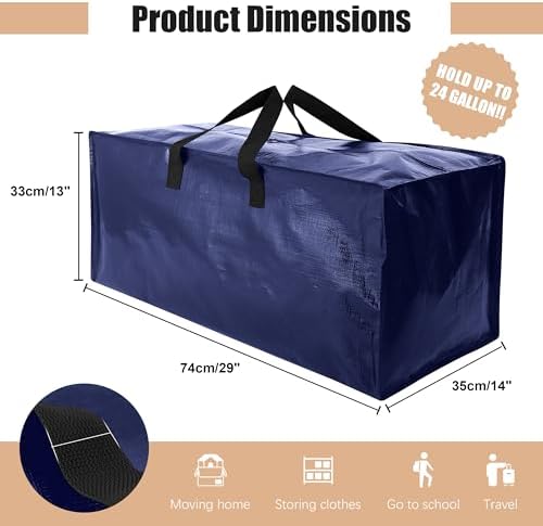 Heavy Duty Moving Bags with Backpack Straps and Strong Handles, Alternative to Moving Boxes and Storage Totes for Dorm Room Essentials, 6 Pack, Blue