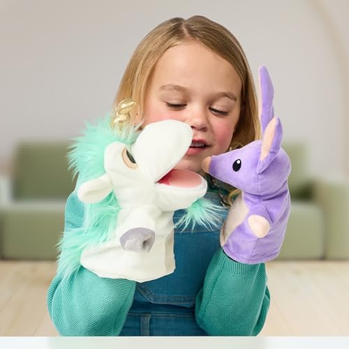 Bluey Unicorse & Bob Bilby Hand Puppet Plush 2-Pack – 8-9” Soft Deluxe Fabric, Embroidered Details, Perfect for Toddler Hands, Imaginative Play, Official Bluey Toys, Amazon Exclusive