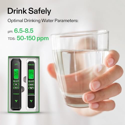 VIVOSUN Digital pH and TDS Meter Kits, 0.01pH High Accuracy Pen Type pH Meter ± 2% Readout Accuracy 3-in-1 TDS EC Temperature Meter for Hydroponics, Pool and Aquarium, Black White, UL Certified