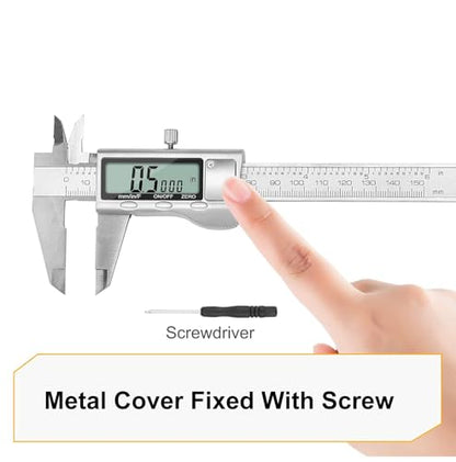Digital Caliper, Sangabery 6 inch Stainless Steel Caliper Measuring Tool with Inch/Metric/Fractions Conversion and Large LCD Display, Perfect for DIY, Household and Professional Use