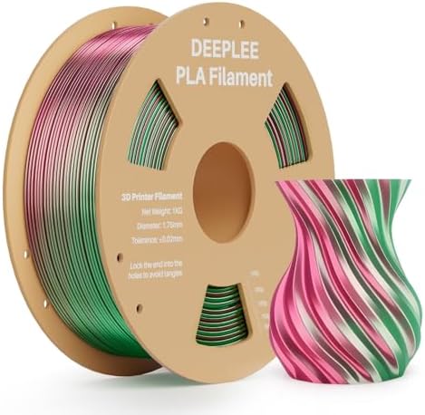 DEEPLEE Silk PLA 3D Printer Filament 1.75mm 1kg, Silk Dual Color Green Red PLA, Dimensional Accuracy +/-0.02mm, Smooth & Shiny Texture, Multi Color 3D Printing Filament