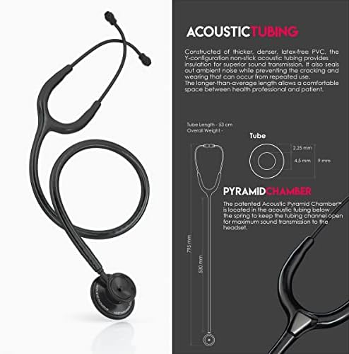 MDF Instruments, Engravable - Acoustica Lightweight Custom Stethoscope for Doctors, Nurses, Students, Home Health Use, Adult, Dual Head, Black Tube, Black Chestpiece-Headset, MDF747XPBO-ENGRAVING