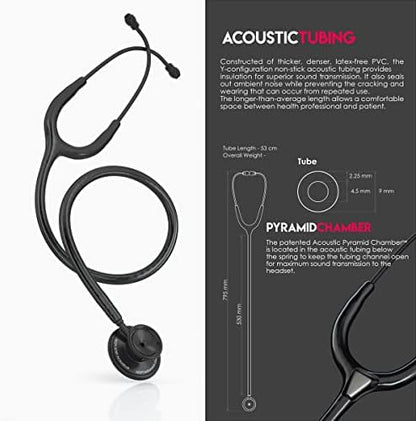 MDF Instruments, Engravable - Acoustica Lightweight Custom Stethoscope for Doctors, Nurses, Students, Home Health Use, Adult, Dual Head, Black Tube, Black Chestpiece-Headset, MDF747XPBO-ENGRAVING