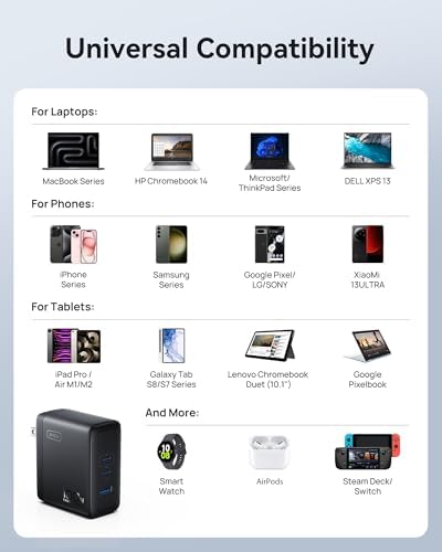 INIU USB C Charger Block, 3-Port 100W PD Fast Charging, MacBook Charger with USB C Cable and Foldable Plug, GaN Tech, for MacBook Pro/Air, Laptop, iPhone 16, Samsung S25, iPad, Multiple Devices etc