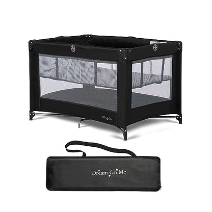Dream On Me Zazzy Portable Playard with Bassinet in Black, Lightweight Packable and Easy Setup Baby Playard with Mattress and Travel Bag
