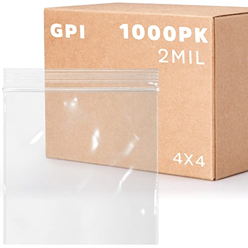 Clear Plastic Reclosable Zip Bags - Bulk GPI Case of 1000 4" X 4" 2 Mil Thick Strong & Durable Poly Baggies with Resealable Zip Top Lock for Travel, Storage, Packaging & Shipping.