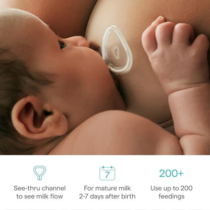 Munchkin® Flow Nipple Shield + with See-Thru Channel to Watch Milk Flow - Nurse Confidently and Meet Your Breastfeeding Goals - 20mm