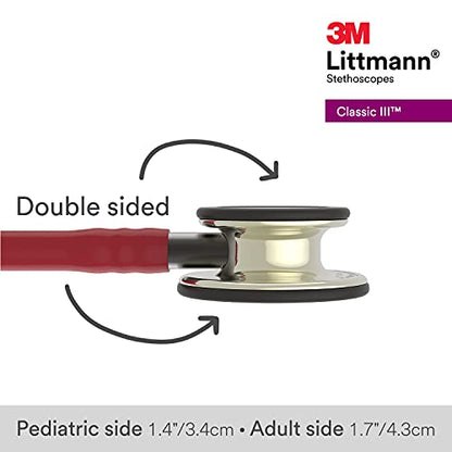 3M Littmann Classic III Monitoring Stethoscope, 5864, More Than 2X as Loud, Weighs Less, Stainless Steel Champagne-Finish Chestpiece, 27" Burgundy Tube, Smoke Stem, and Headset