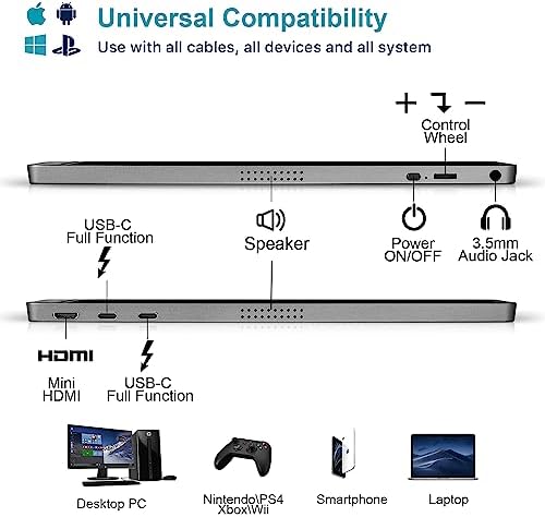 KYY Portable Monitor 15.6inch 1080P FHD USB-C, HDMI Computer Display HDR IPS Gaming Monitor w/Premium Smart Cover & Screen Protector, Speakers, for Laptop PC MAC Phone PS4 Xbox Switch