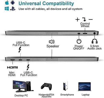 KYY Portable Monitor 15.6inch 1080P FHD USB-C, HDMI Computer Display HDR IPS Gaming Monitor w/Premium Smart Cover & Screen Protector, Speakers, for Laptop PC MAC Phone PS4 Xbox Switch