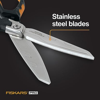 Fiskars Pro PowerArc Shop Shears, Heavy Duty Stainless Steel Scissor, Industrial Grade Tool for Building and Construction, 10 in, Orange/Black