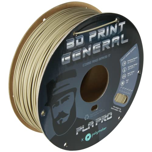 Polymaker PLA PRO Filament 1.75mm 1kg, Tough & High Rigidity 3D Print General Flat Dark Earth 3D Printing Filament 1.75mm, PolyLite PLA PRO 3D Printer Filament 1.75mm, Print with Most 3D Printers