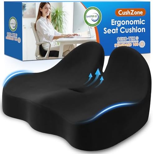 Seat Cushion, Memory Foam Office Chair Seat Cushion for Office Chairs/Car/Long Trip/Desk Chair/Gaming, Extra Large Size for Sciatica & Hip & Tailbone Pain Relief, Sciatica Support (Black)