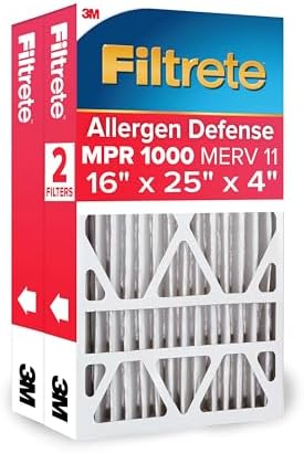 Filtrete 16x25x4 AC Furnace Air Filter, MPR 1000, MERV 11, Fits Lennox & Honeywell Devices, Allergen Defense, Electrostatic Air Cleaning Filter, 2-Pack (actual size 15.88 x 24.56 x 4.31)
