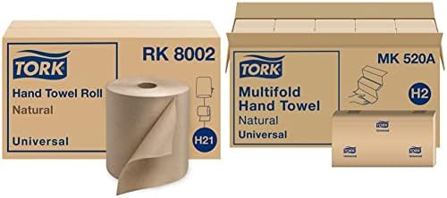 Tork Paper Hand Towel Roll Natural H21 (6 Rolls) and Tork Multifold Hand Towel Natural H2 (16 Packs)