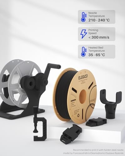 ELEGOO Carbon Fiber PLA Filament 1.75mm Black 1KG, PLA-CF Strong 3D Printer Filament Dimensional Accuracy +/- 0.02mm, 1kg Cardboard Spool(2.2lbs) Fits for Most FDM 3D Printers