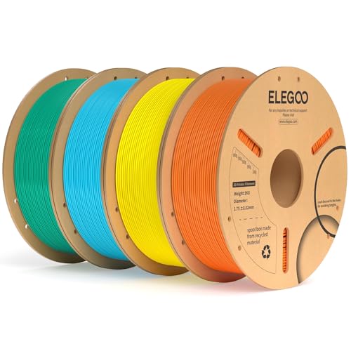 ELEGOO PLA Plus Filament 1.75mm Bundle 4KG, PLA+ Tough 3D Printer Filament Dimensional Accuracy +/- 0.02mm, 4 Pack 1kg Spool(Orange, Yellow, Sea Green, Sky Blue)