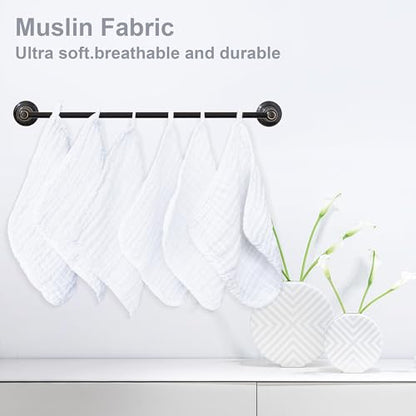 SWEET DOLPHIN 12 Pack Baby Muslin Washcloths - Soft Face Cloths for Newborn, Absorbent Bath Wash Cloths, Wipes, Burp Rag - Toddlers Essentials Stuff, Baby Registry as Shower -10"x10", White