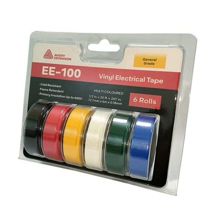 Electrical Tape, 72 Rolls General Use PVC Electric Tape, UL/CSA Listed 1/2 in x 20 ft Insulating Vinyl Tape for Electrical, Repairs, Automotive and Equipment, EE-100, Multi Colored