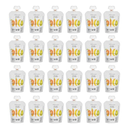 White Leaf Provisions Organic Purees / Baby Food Pouches - Fruits, Veggies & Grains, Toddler snack, Regeneratively Farmed, No Added Sugar, Non-GMO, BPA-Free Pouches 3.17 oz (Pack of 24, Mango + Carrot + Banana + Pear)