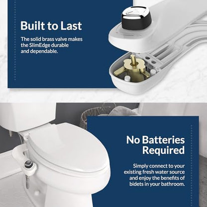Bio Bidet SlimEdge Simple Bidet Toilet Attachment in White with Dual Nozzle, Fresh Water Spray, Non Electric, Easy to Install, Brass Inlet and Internal Valve