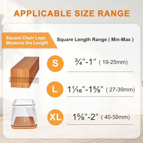24 Pcs Chair Leg Floor Protectors for Hardwood Floors Square Silicone Covers to Protect Wood Tile Floors Felt Pads Furniture Leg Caps Non-Slip Reduce Noise (Fit:1-1/16" to 1-5/8")