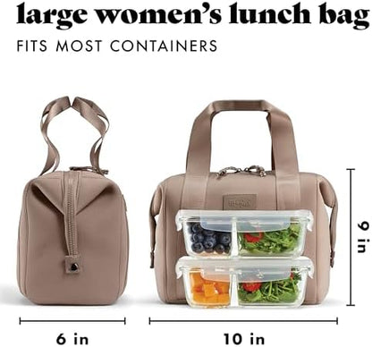 Fit & Fresh Neoprene Like Lunch Bag For Women, Insulated Womens Lunch Bag For Work, Tear & Stain Resistant Large Lunch Box With Containers and Ice, Machine Washable Remi Lunch Bag, Taupe