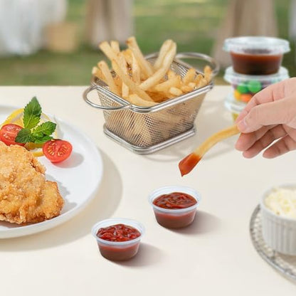 360 Set 2 oz Jello Shot Cups with Lids, Sturdy & Food Safe Disposable Plastic Portion Condiment Dipping Sauce Cups, Small Containers for Salad Dressing